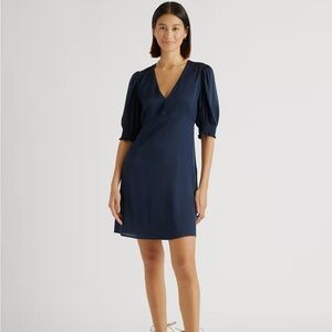 Quince Washable Stretch Silk Puff Sleeve Mini Dress